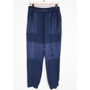 Ramy Brook Alston Drawstring Ankle Cropped Pant S Navy Satin Jogger Tapered